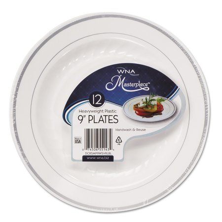 WNA Masterpiece Plastic Dinnerware, White/Silver, 9", PK10 RSMP91210WSLV